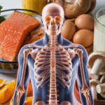Ilustrasi manfaat vitamin D untuk tubuh, dengan gambar tulang kuat dan sistem imun yang sehat.
