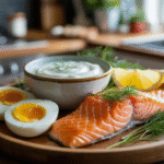 Makanan yang mengandung vitamin D seperti ikan salmon dan telur