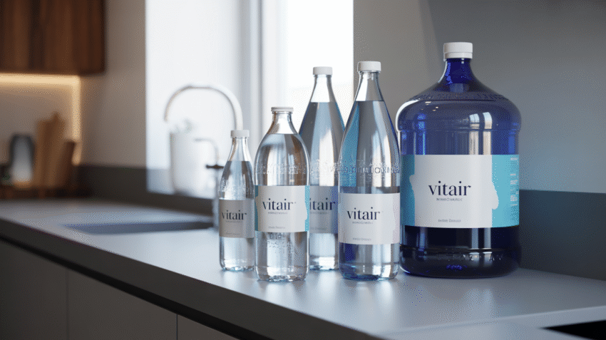 Gambar botol vit air mineral dengan berbagai ukuran kemasan